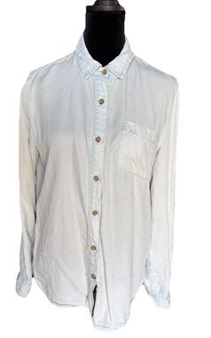 Davina Women’s Button Down Shirt Chambray Top Sz S Roll Sleeve Lightweight